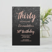 Faux rose gold black glitter 30th Birthday Invitation (Standing Front)