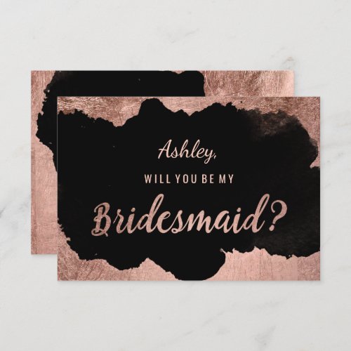 Faux rose gold black watercolor bridesmaid 2 invitation