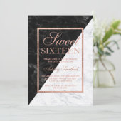 Faux rose gold black white marble block Sweet 16 Invitation (Standing Front)