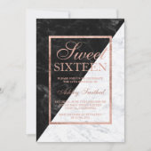 Faux rose gold black white marble block Sweet 16 Invitation (Front)