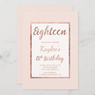 Faux rose gold blush pink elegant 18th Birthday Invitation