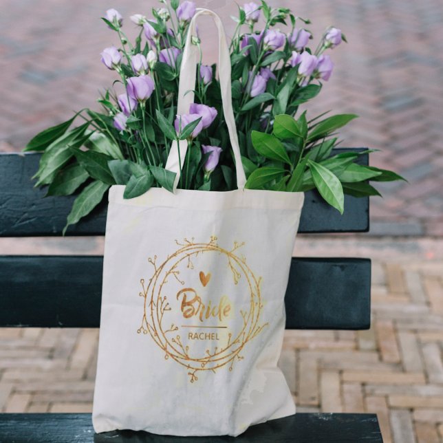 Faux Rose Gold Bride Heart Personalized Wedding Tote Bag (Creator Uploaded)