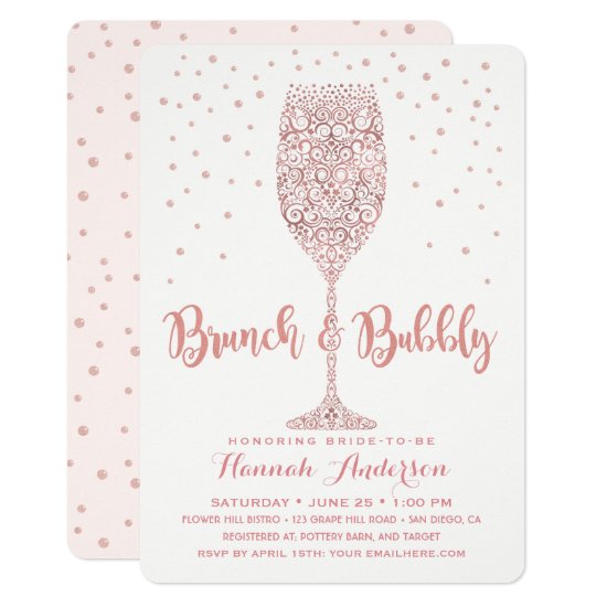 Faux Rose Gold Brunch & Bubbly Bridal Shower Invitation