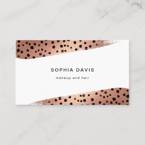 Faux Rose Gold Brush Strokes with Black Dots Business Card