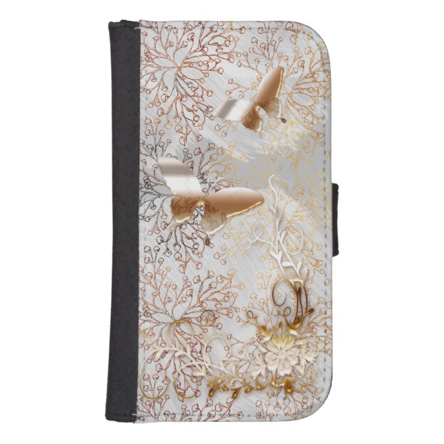 Faux Rose Gold Butterflies floral Wallet Case (Front)
