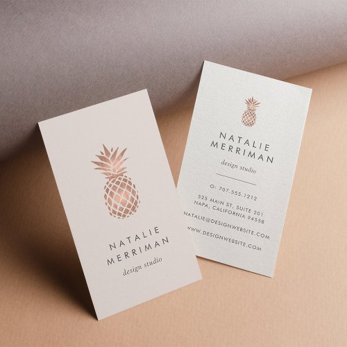 Faux Rose Gold  Cameo Blush Pineapple Vertical Business Card