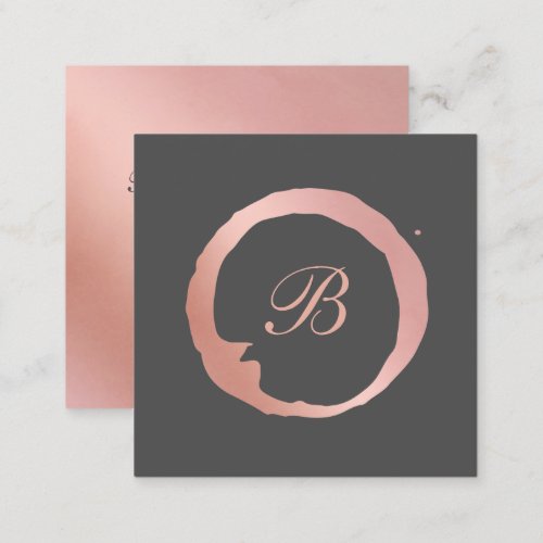 Faux Rose Gold Circle Monogram Square Business Card