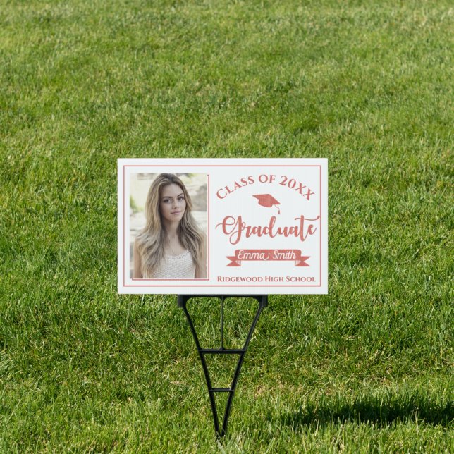 Faux Rose Gold Class Of 2025 Photo Graduation Yard Sign (Insitu)