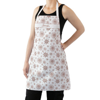 Faux Rose Gold Color Looking Snowflakes &amp;  Name Apron