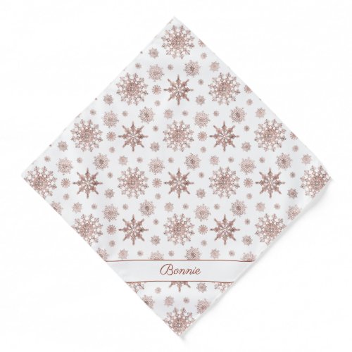 Faux Rose Gold Color Looking Snowflakes  Name Bandana