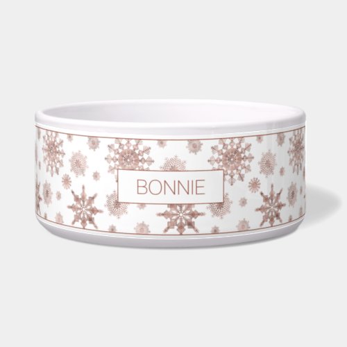 Faux Rose Gold Color Looking Snowflakes  Name Bowl