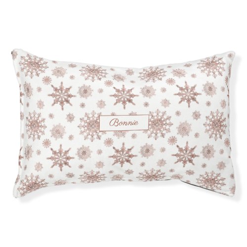 Faux Rose Gold Color Looking Snowflakes  Name Pet Bed