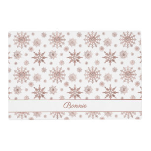 Faux Rose Gold Color Looking Snowflakes & Name Placemat