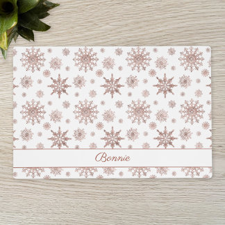Faux Rose Gold Color Looking Snowflakes &amp; Name Placemat