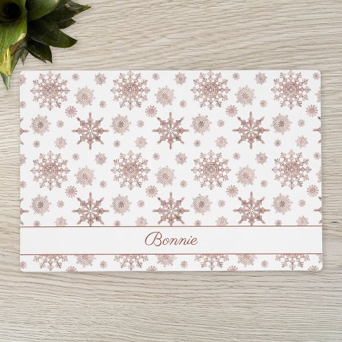 Faux Rose Gold Color Looking Snowflakes  Name Placemat