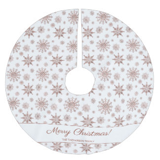 Faux Rose Gold Color Looking Snowflakes &amp; Text Brushed Polyester Tree Skirt