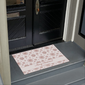 Faux Rose Gold Color Looking Snowflakes &amp; Text Doormat