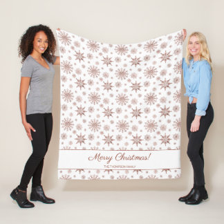 Faux Rose Gold Color Looking Snowflakes &amp; Text Fleece Blanket