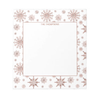 Faux Rose Gold Color Looking Snowflakes &amp; Text Notepad