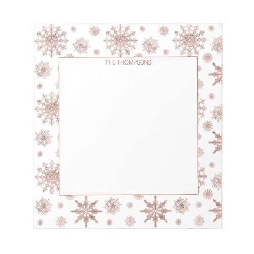 Faux Rose Gold Color Looking Snowflakes  Text Notepad