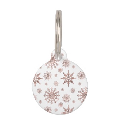 Faux Rose Gold Color Looking Snowflakes  Text Pet ID Tag