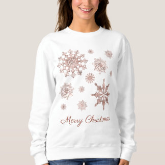 Faux Rose Gold Color Looking Snowflakes &amp; Text Sweatshirt