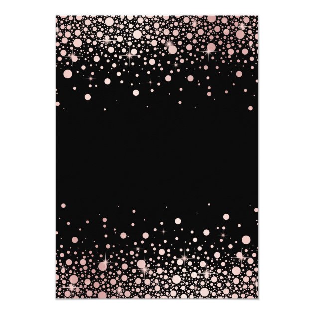 Faux Rose Gold Confetti Black And White Wedding Invitation