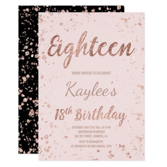 Faux rose gold confetti blush 18th Birthday Invitation ...