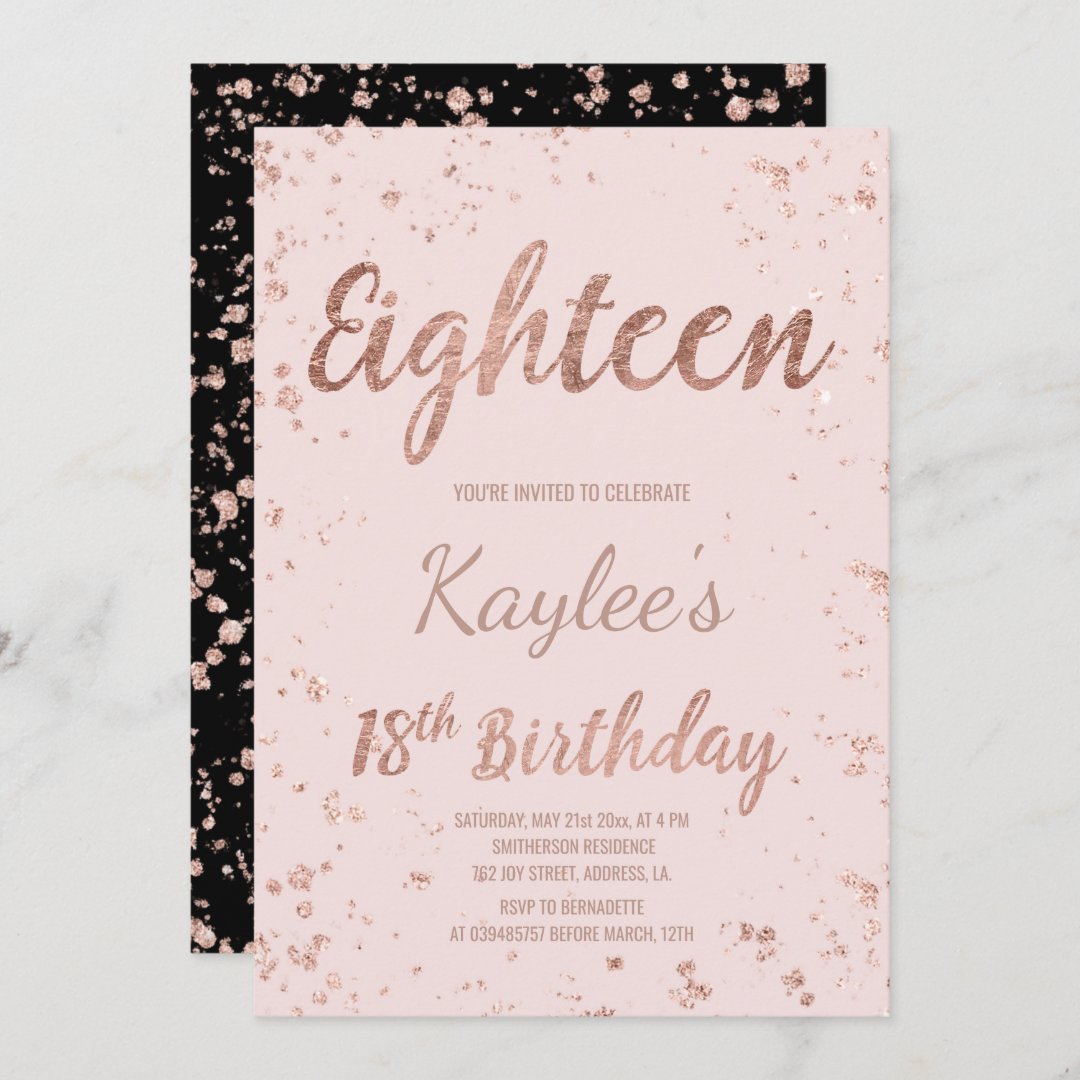 Faux rose gold confetti blush 18th Birthday Invitation | Zazzle