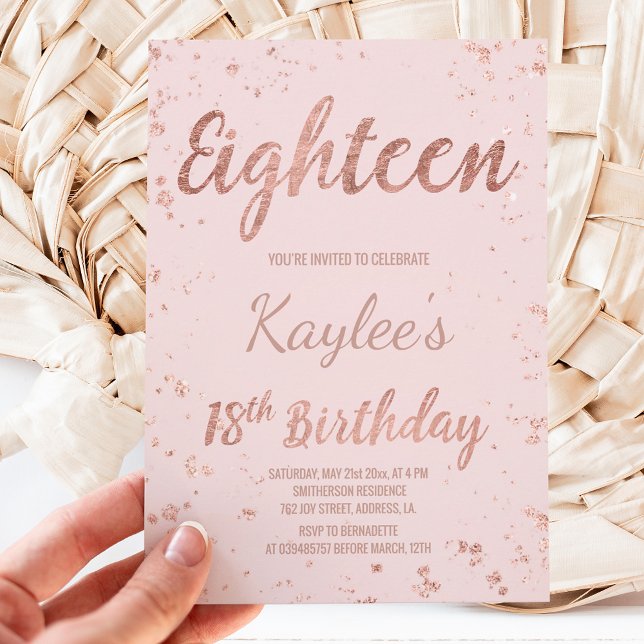 Faux rose gold confetti blush 18th Birthday Invitation (Creator Uploaded)