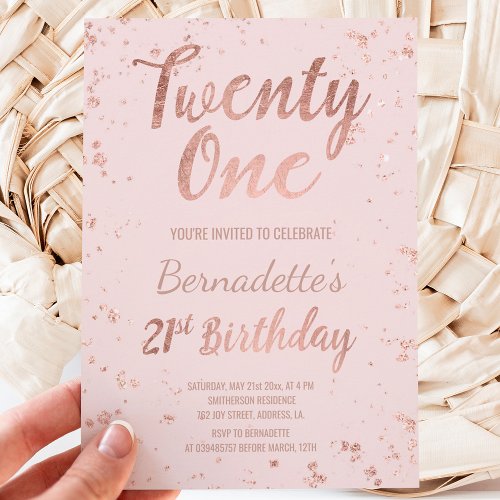 Faux rose gold confetti blush 21st Birthday Invitation