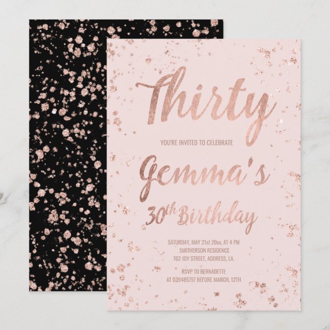 Faux rose gold confetti blush 30th Birthday name Invitation (Front/Back)