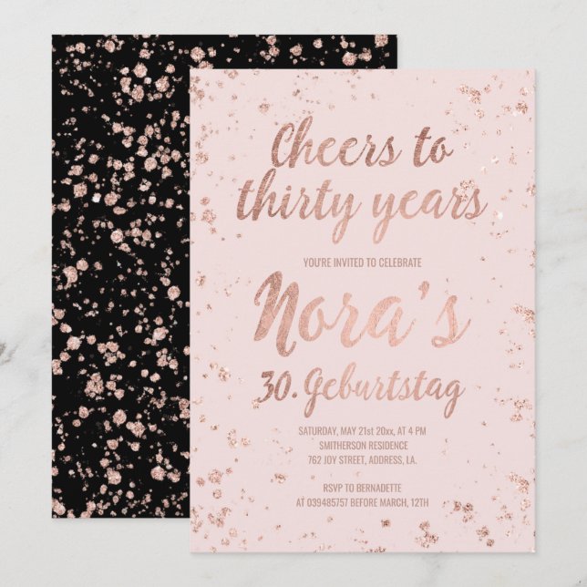 Faux rose gold confetti blush thirty 30th Birthday Invitation (Front/Back)