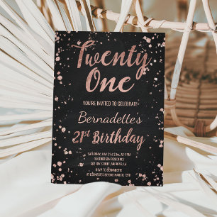 Faux rose gold confetti chalkboard 21st Birthday Invitation