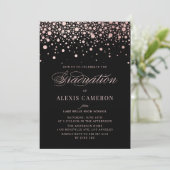 Faux Rose Gold Confetti Dots Black Graduation Invitation (Standing Front)
