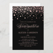 Faux Rose Gold Confetti Dots Black Graduation Invitation (Front/Back)