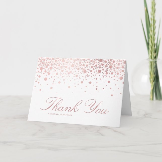 Faux Rose Gold Confetti Dots Wedding Thank You Card (Front)