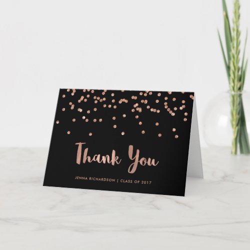 Faux Rose Gold Confetti Graduation Thank You