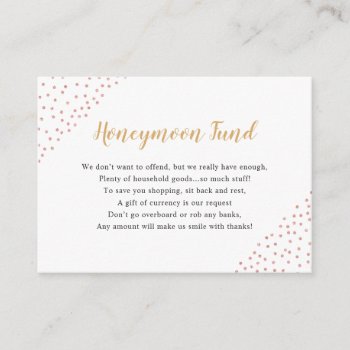 Faux Rose Gold Confetti Honeymoon Fund Enclosure Card by lemontreeweddings at Zazzle