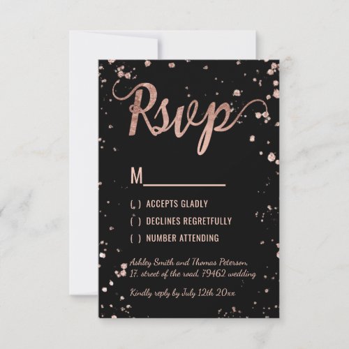 Faux rose gold confetti modern RSVP Wedding