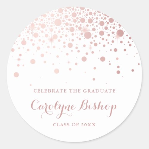 Faux Rose Gold Confetti Personalized Graduation Classic Round Sticker