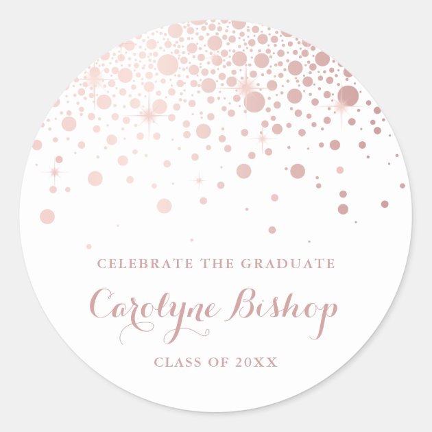 Faux Rose Gold Confetti Personalized Graduation Classic Round Sticker