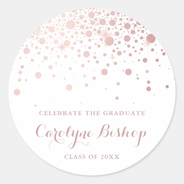 Faux Rose Gold Confetti Personalized Graduation Classic Round Sticker (Front)