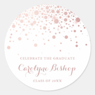 Faux Rose Gold Confetti Personalized Graduation Classic Round Sticker
