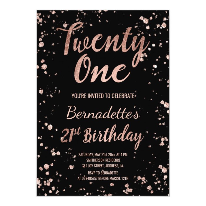 Faux rose gold confetti splatters 21st Birthday Card | Zazzle