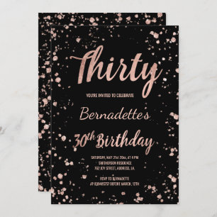 Faux rose gold confetti splatters 30th Birthday Invitation