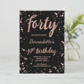 Faux rose gold confetti splatters 40th Birthday Invitation (Standing Front)