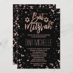 Faux rose gold confetti splatters Bat Mitzvah Invitation<br><div class="desc">Faux rose gold confetti splatters Bat Mitzvah. A modern Bat Mitzvah party invitation with modern, original and simple faux rose gold foil invitation with rose gold confetti splatters and hand written style brush typography on a fully customizable black color background. . If you need any text changed and customized don't...</div>
