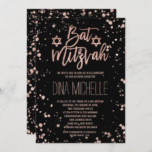 Faux rose gold confetti splatters Bat Mitzvah Invitation