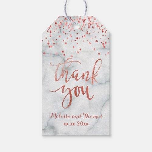 faux rose gold confetti thank you calligraphy gift tags